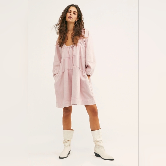 NWOT FREE PEOPLE Lou Jean Babydoll Dress Pink Size M - Picture 3 of 4